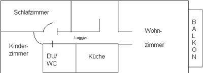 Appartement mit Schlafzimmer, Kinderzimmer, Küche und Wohnzimmer